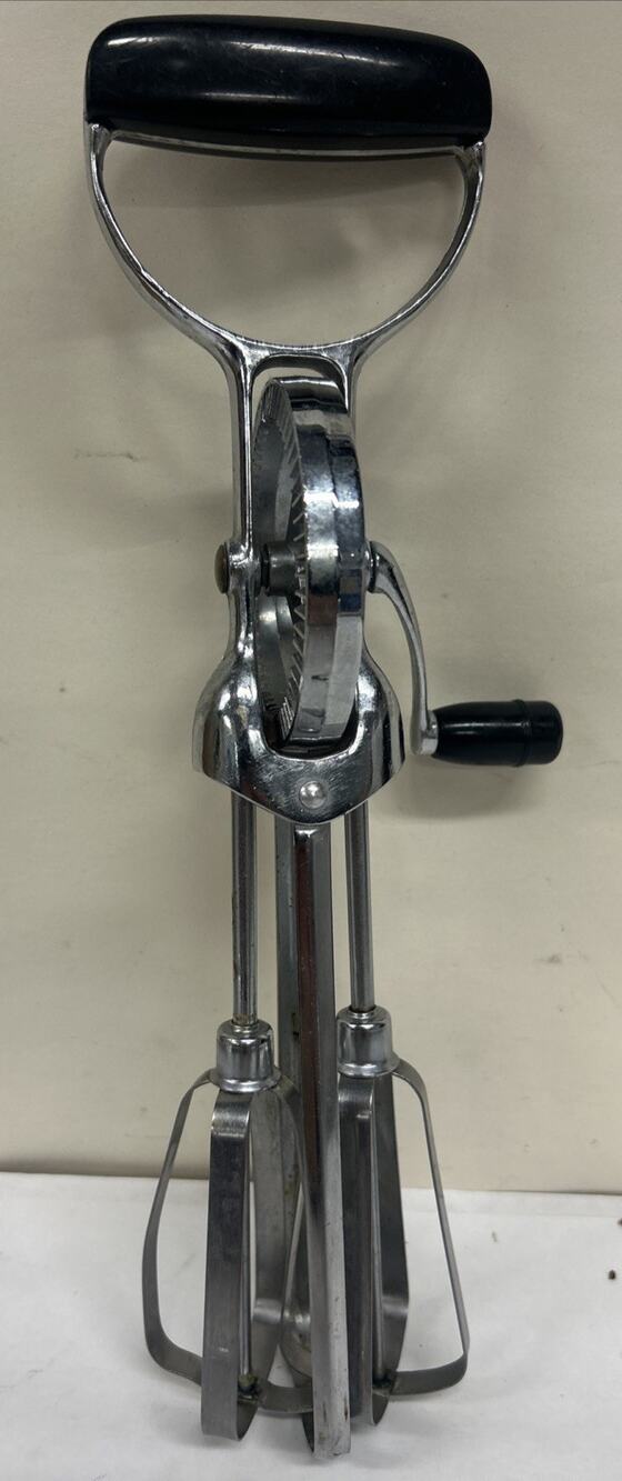 Vintage EKCO Best Egg Beater Hand Crank Mixer Stainless Steel Black Handle